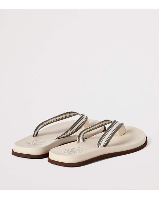 Brunello Cucinelli White Leather Logo Flip Flops for men