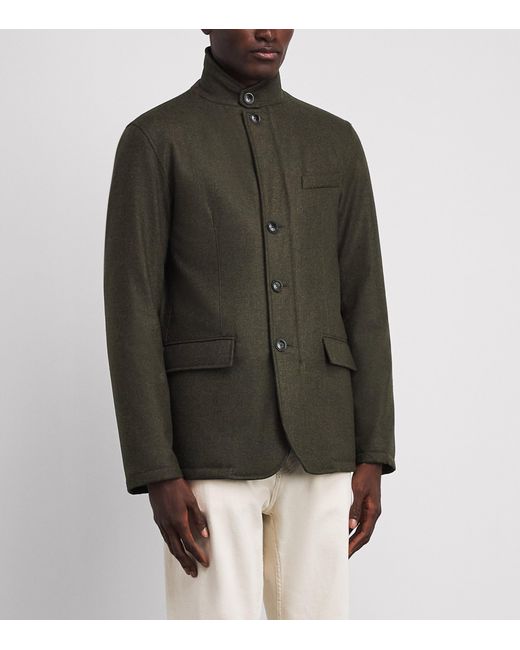 Herno Green Wool-Silk High-Neck Shacket for men
