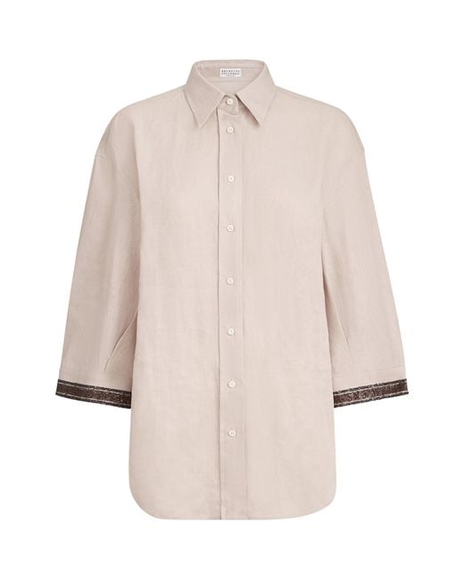 Brunello Cucinelli Natural Linen Embellished Shirt