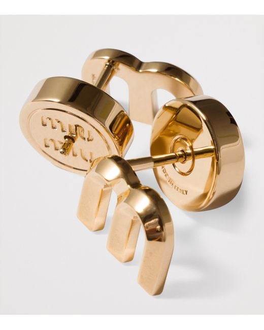 Miu Miu Metallic M Logo Stud Earrings