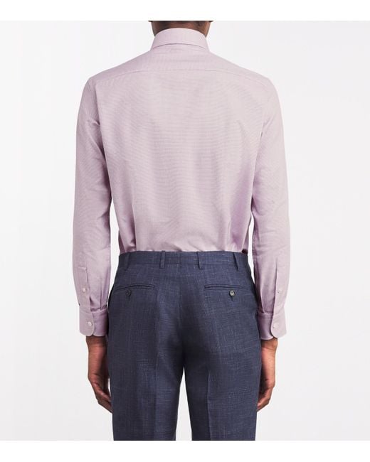 Brioni Purple Cotton Micro-Houndstooth Shirt for men