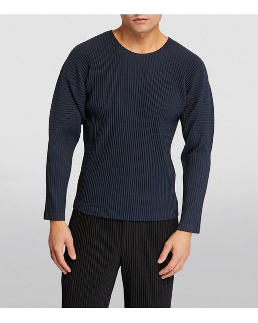 Homme Plissé Issey Miyake Blue Pleated Long-Sleeve T-Shirt for men
