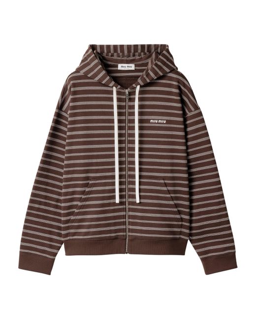 Miu Miu Brown Cotton Stripe Zip-Up Hoodie