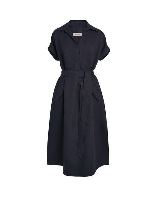 Agnona Blue Cotton-Linen-Silk Shirt Midi Dress