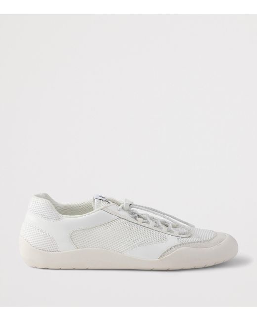 Prada White Patent Leather-Mesh Speedrock Sneakers for men
