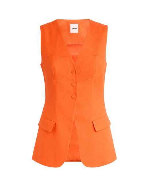 Sandro Orange Linen-Blend Sleeveless Blazer