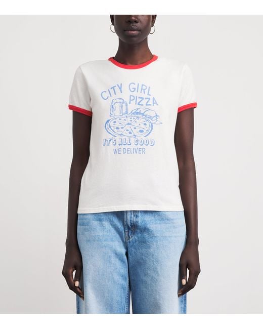 Mother White Cotton The Lil Goodie Ringer T-Shirt