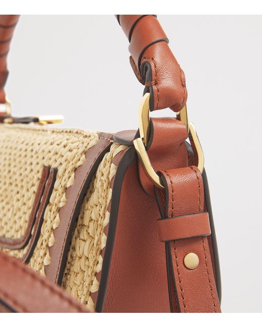 Chloé Brown Mini Raffia-Effect Marcie Shoulder Bag