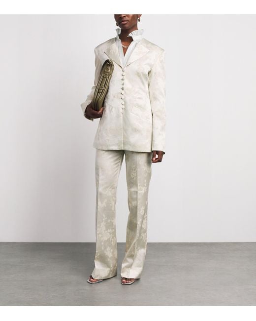 Ganni White Satin Floral Blazer