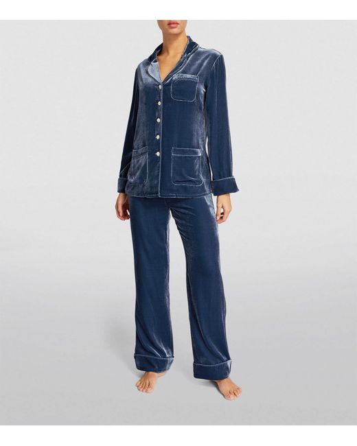 Olivia Von Halle Blue Velvet-silk Coco Pyjama Set