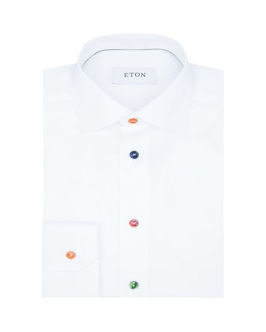 Eton of Sweden White Twill Multi Coloured Buttons Slim Fit Shirt for men