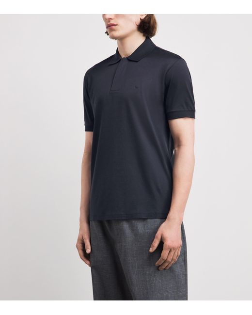 Emporio Armani Blue Concealed-Placket Logo Polo Shirt for men