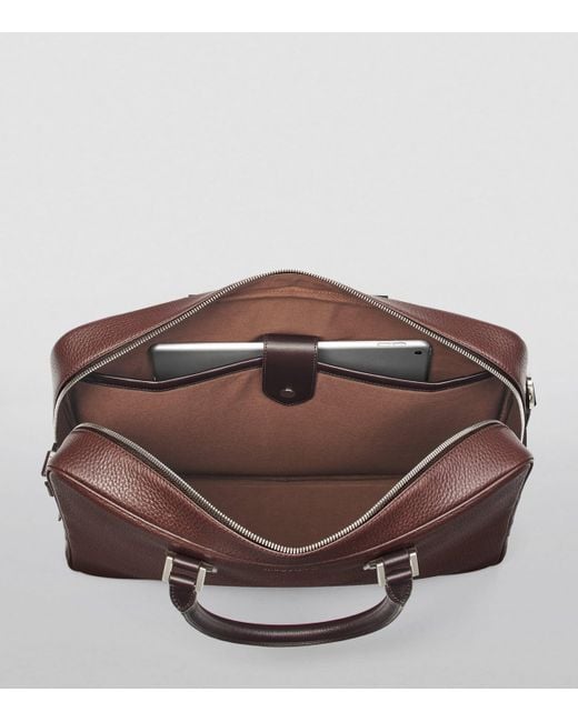 Aspinal Brown Leather Mount Street Briefcase Bag for men