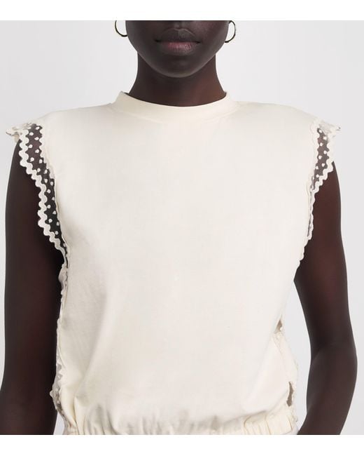 Sandro White Cotton Lace Crop Top