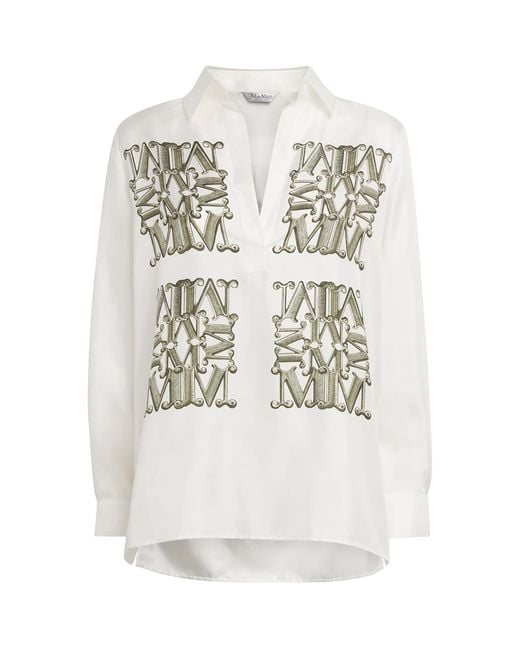 Max Mara White Silk Monogram Shirt