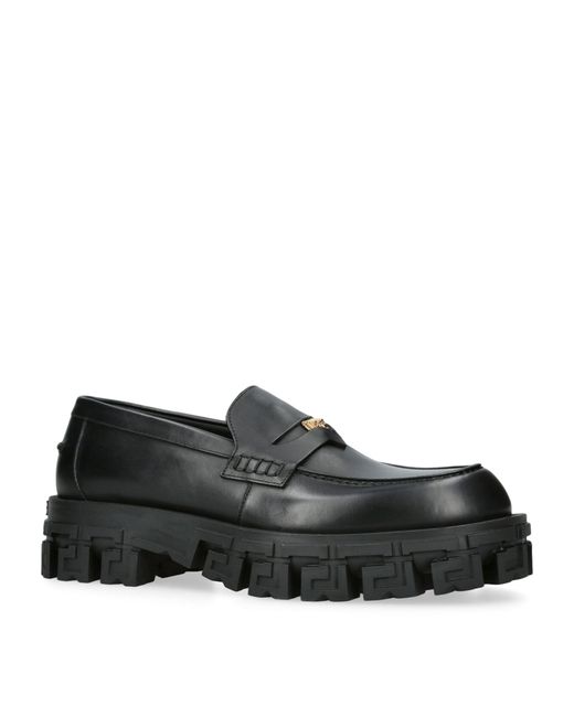 Versace Black Leather Chunky Medusa Loafers for men