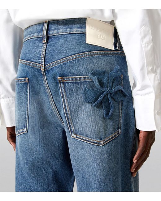 Valentino Garavani Blue Hibiscus-detail Jeans