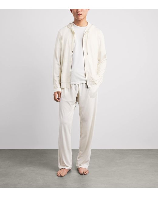 Derek Rose White Micromodal Zip-Up Hoodie for men