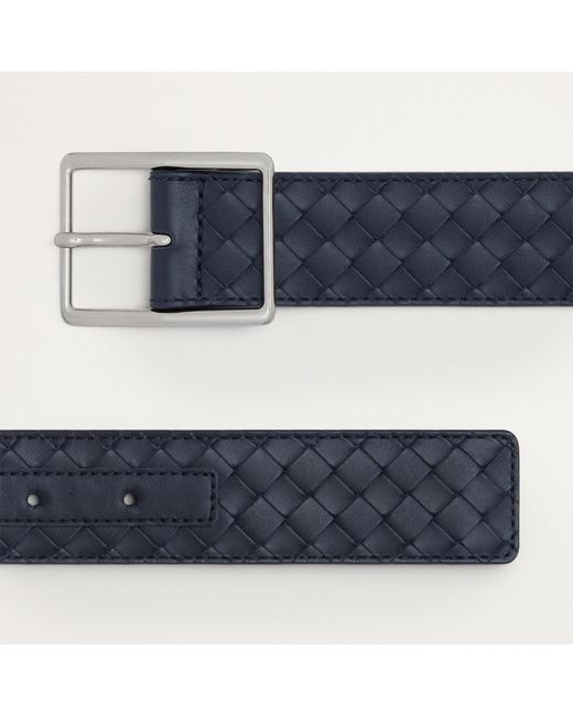 Bottega Veneta Blue Leather Intrecciato Piccolo Belt for men