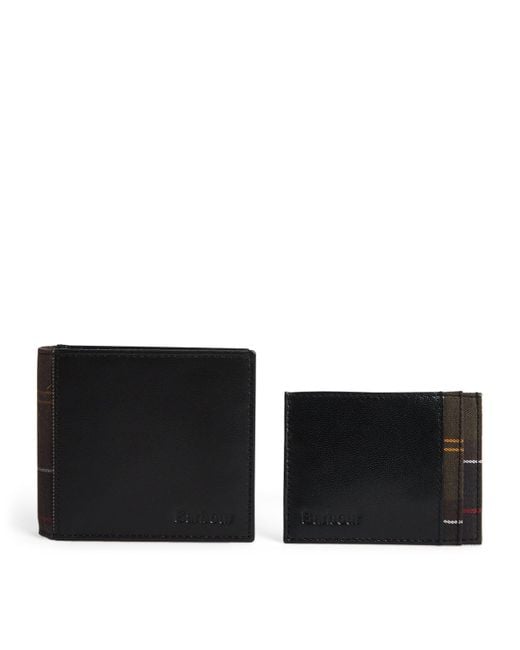 Barbour Black Leather Embossed Wallet Gift Set for men