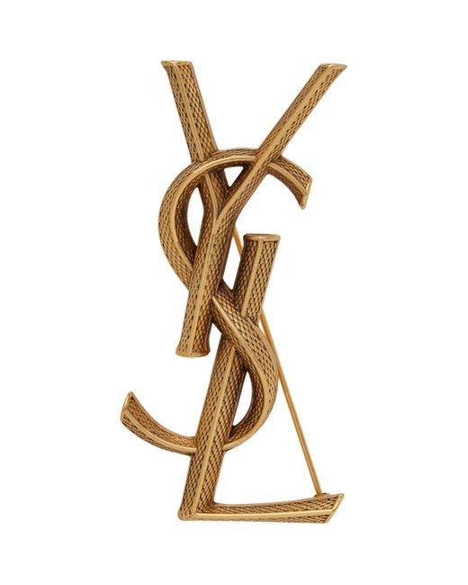 Saint Laurent Metallic Textured Logo Brooch