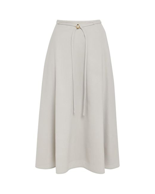 Agnona White Virgin Wool A-Line Midi Skirt