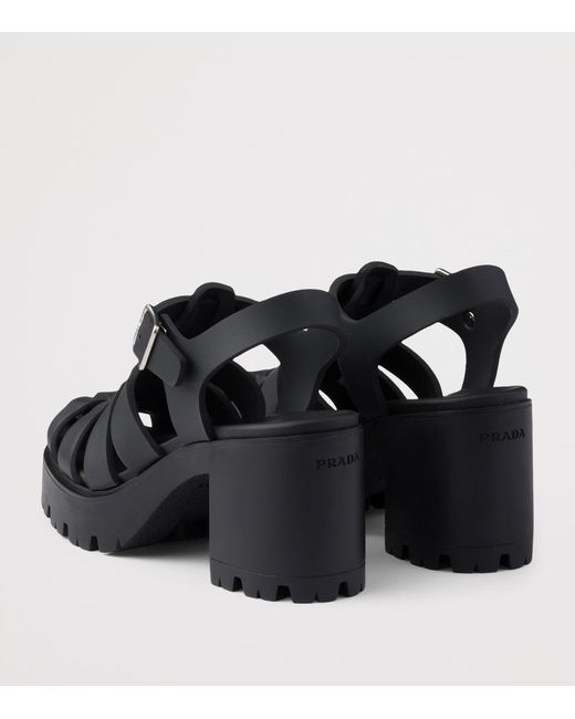 Prada Black Rubber Platform Sandals 90