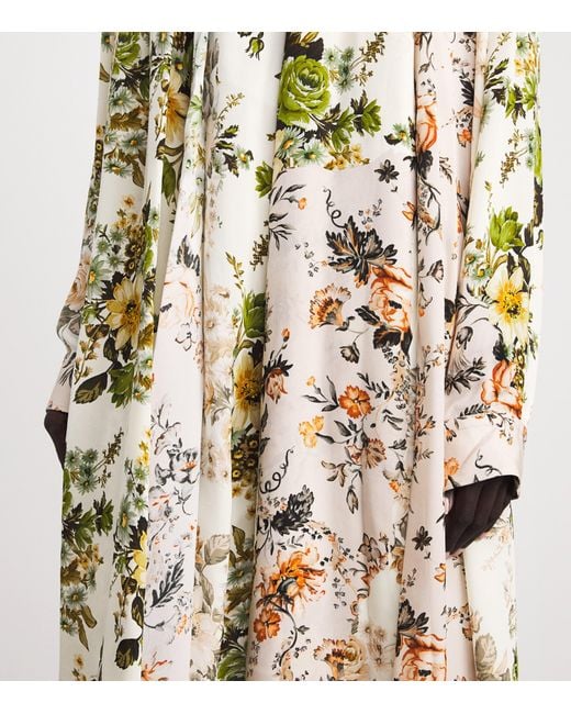 Acne Metallic Silk Floral Tie-Neck Midi Dress