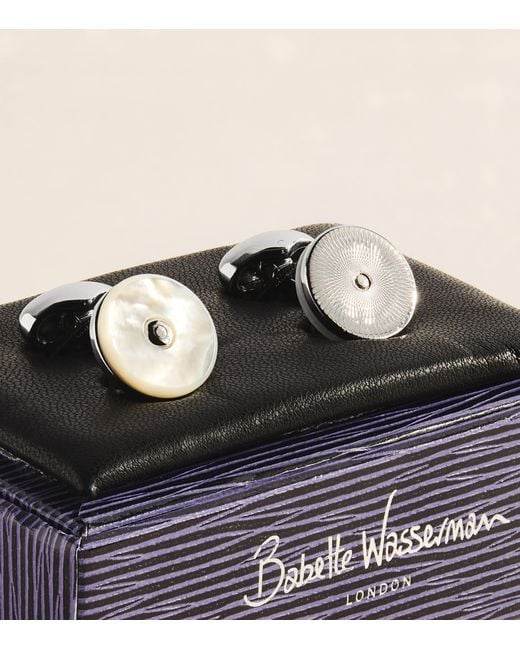 Babette Wasserman Natural Rhodium-Plated Tiger's Eye Tourbillon Cufflinks for men