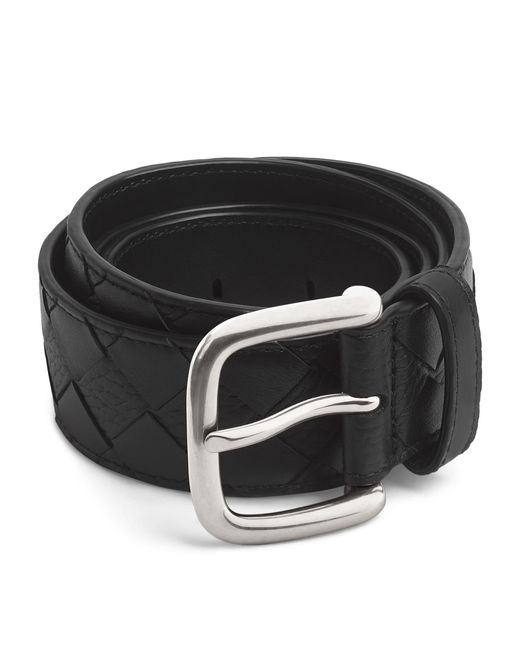 Bottega Veneta Black Grained Leather Intrecciato Belt for men