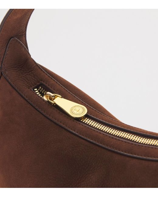 Harrods Brown Large Suede Crescent Shoulder Bag