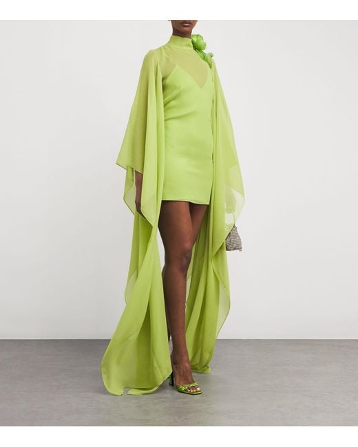 ‎Taller Marmo Green Silk Feather-Trim Lanzarote Garden Kaftan