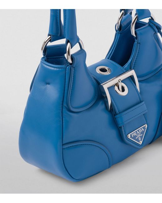 Prada Blue Small Leather Re-edition Moon Shoulder Bag
