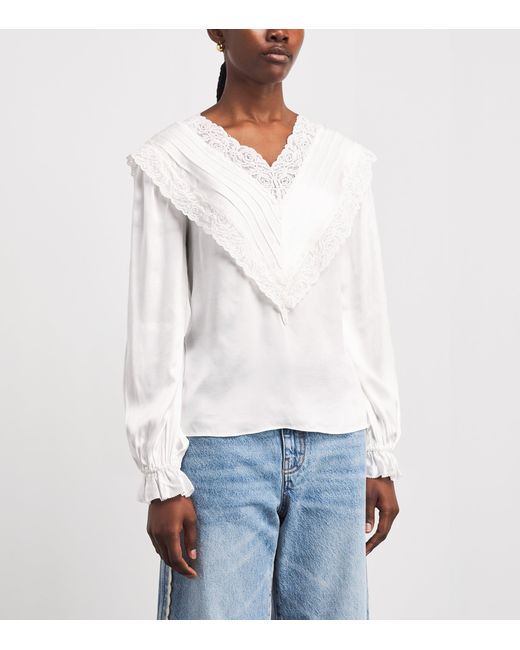 Self-Portrait White Satin Lace Blouse