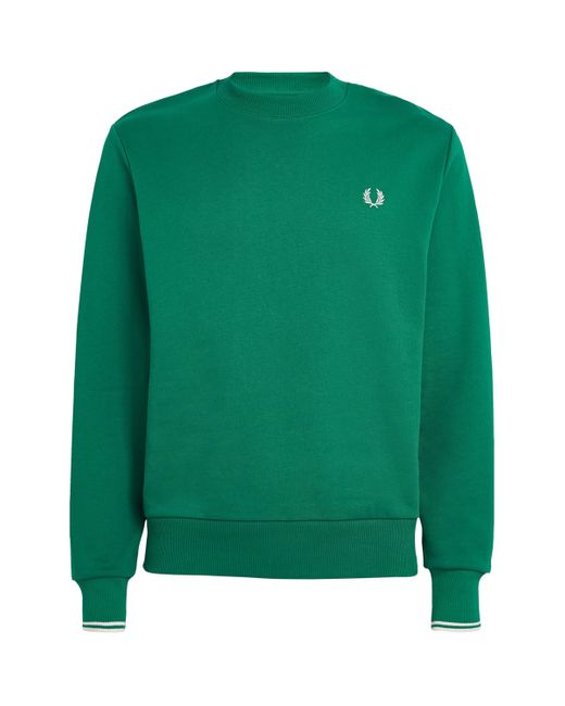 Fred Perry Green Cotton Laurel Wreath Sweatshirt for men