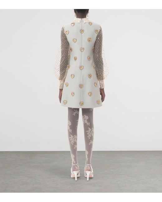 Valentino White Wool-Silk Embroidered Mini Dress