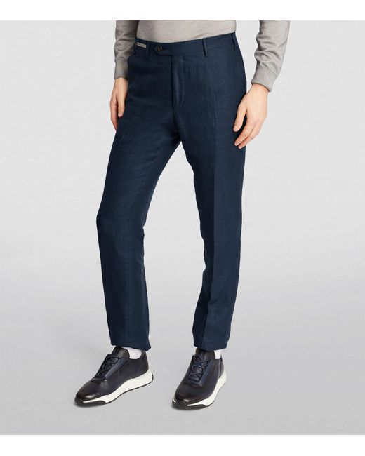 Corneliani Blue Linen Twill Suit Trousers for men