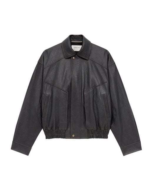 Saint Laurent Gray Leather Bomber Jacket