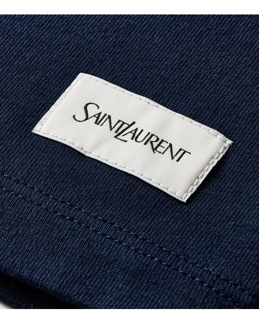 Saint Laurent Blue Cotton-Blend Logo-Patch T-Shirt for men