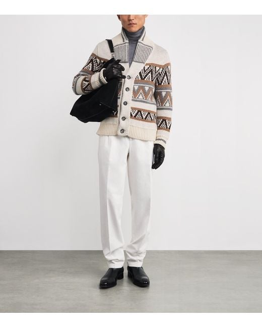 Isaia White Cashmere Cardigan for men