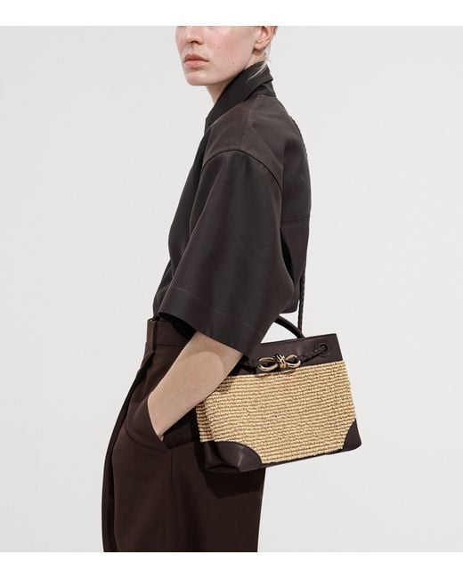 Bottega Veneta Black Small Raffia Andiamo Top-Handle Bag