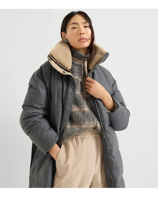 Brunello Cucinelli Gray Virgin Wool Down Puffer Coat