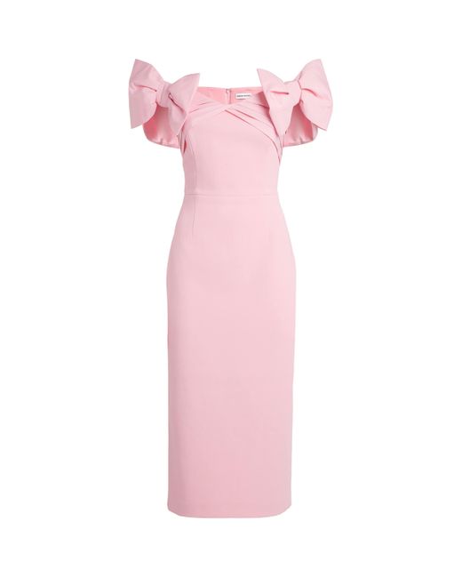 Rebecca Vallance Pink Crêpe Bow-Detail Isabella Midi Dress