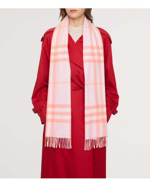 Burberry Pink Cashmere Check Scarf