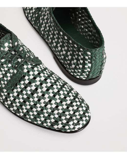 Dolce & Gabbana Green Goatskin Woven Derby Shoes for men