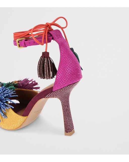 Kurt Geiger Pink Suede Embellished Pom Pom Sandals