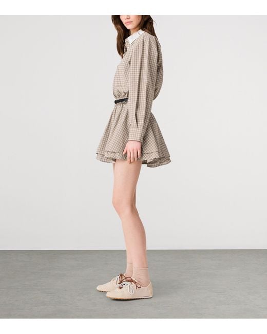 Maje Brown Cotton Check Mini Shirt Dress