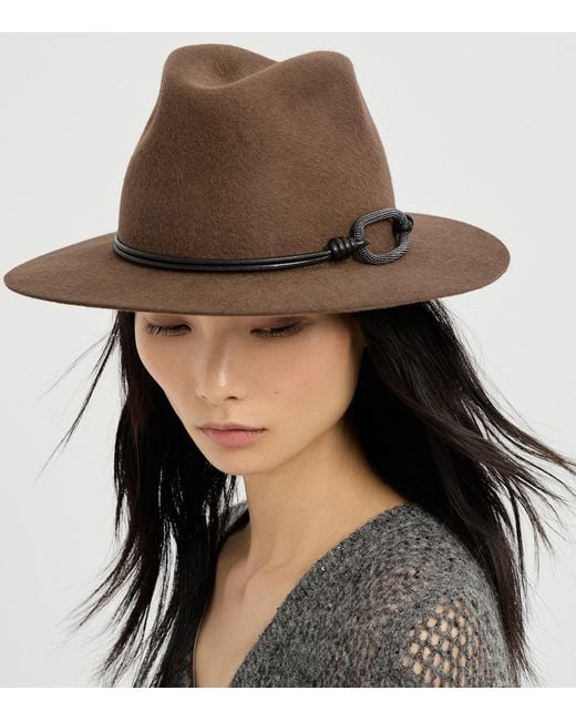 Brunello Cucinelli Brown Felt Monili-Detail Fedora