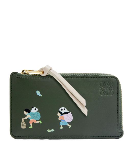 Loewe Green X Suna Fujita Calfskin Panda Zipped Card Holder