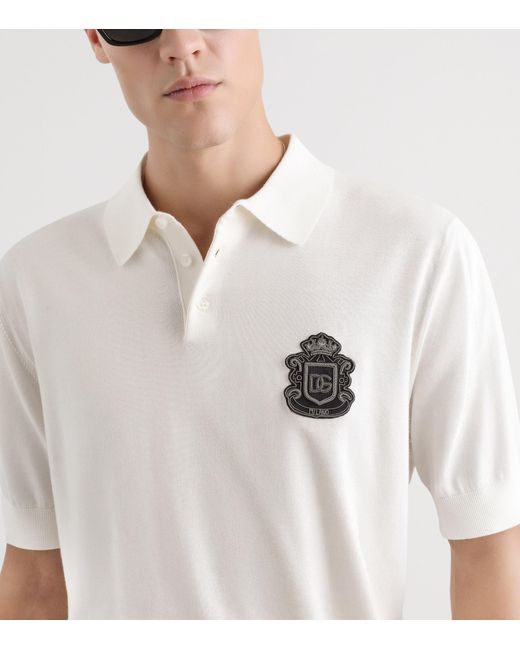 Dolce & Gabbana White Cotton Crest Logo Polo Shirt for men
